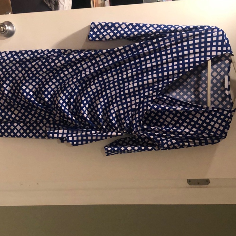 Blue white print dress